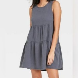 Universal Thread Dress Womens Medium A Line Gray Gauze Tiered Sleeveless